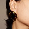 New Rhombus Geometric Metal Alloy With Black Stone Stud Earrings For Women Jewelry Gorgeous Daily Collection Accessory