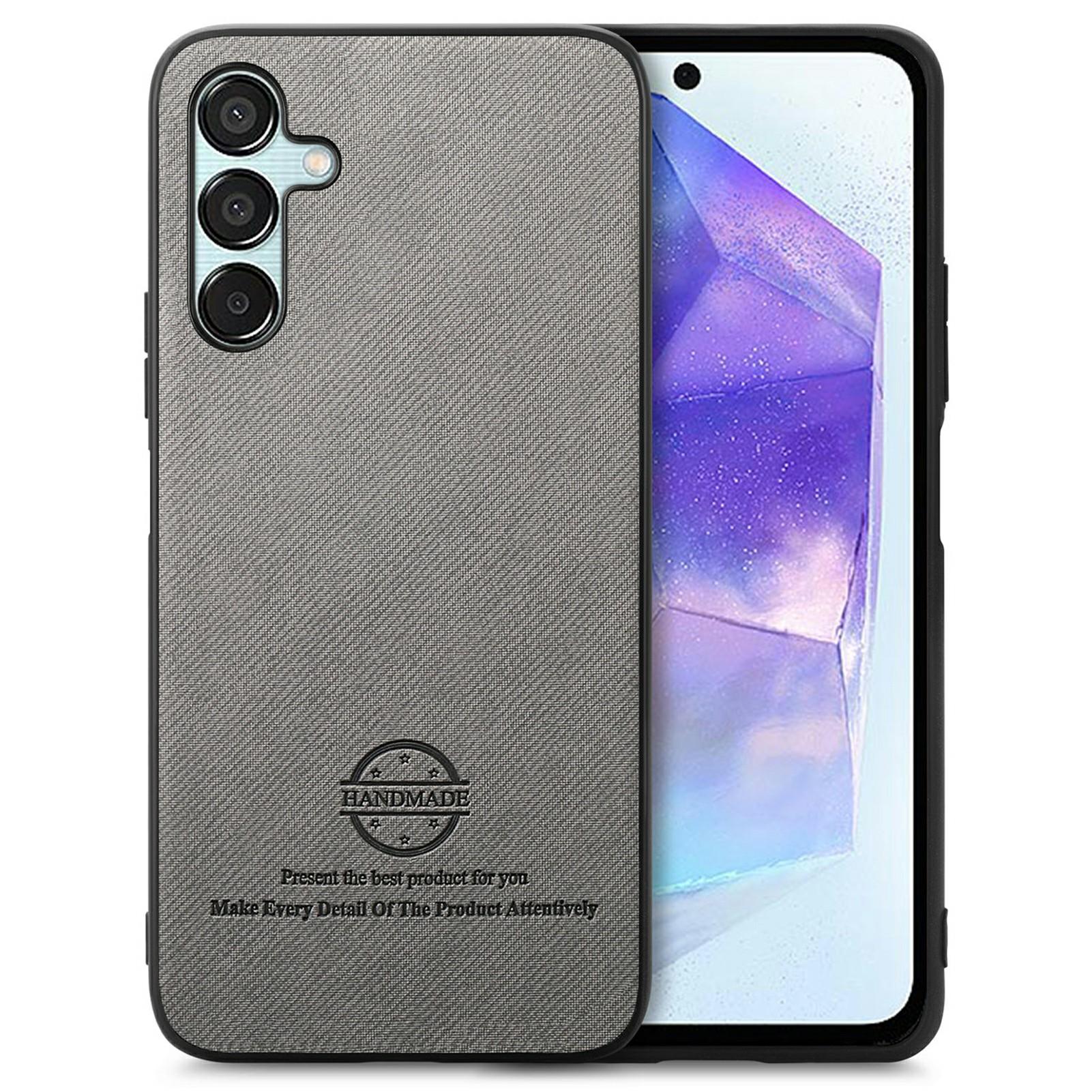 

For Samsung Galaxy A35 5G Case Cloth Texture Leather+PC+TPU Anti-Drop Phone Cover Grey