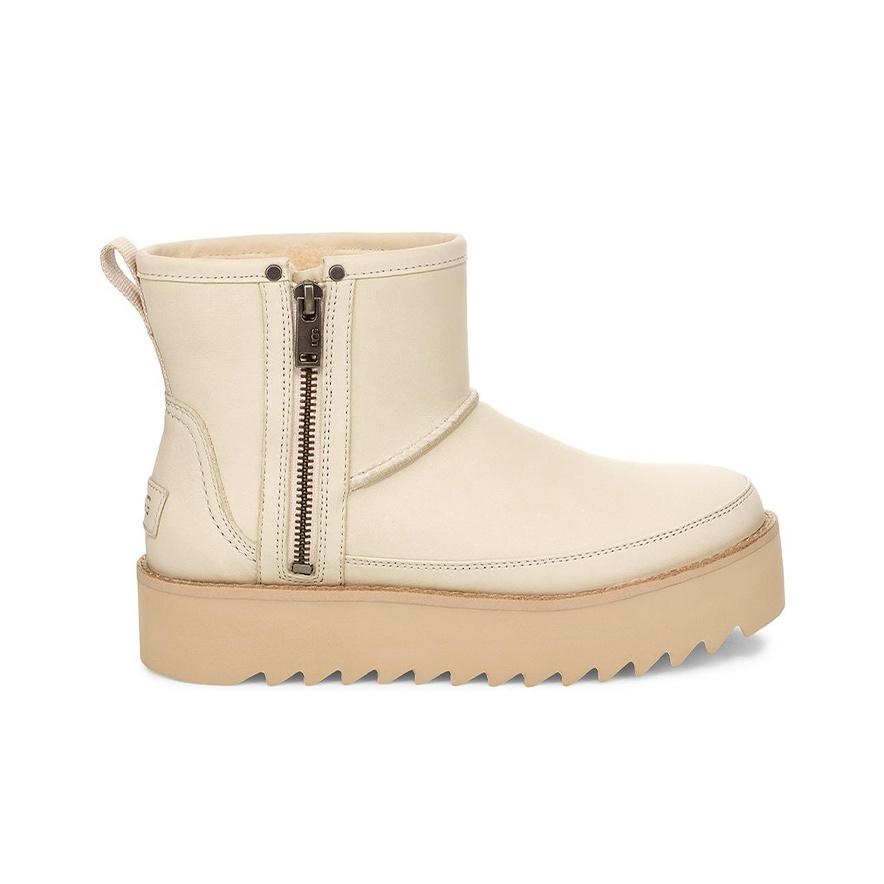 UGG F19 Stivali da Neve Classici Rebel Biker Mini con Fodera in Pelliccia da Donna Stivali da Neve Rosa 1105313-BONE