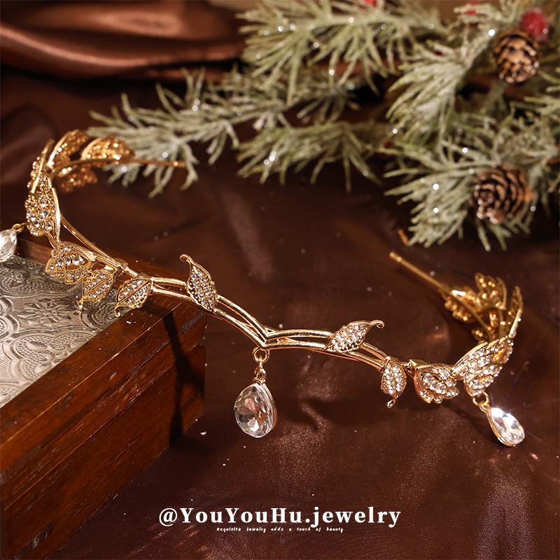 Корона Мори Лист Капля Воды Бриллиант Свадебная Принцесса Повязка на Голову Украшение на Лоб Аксессуар Высокого Класса