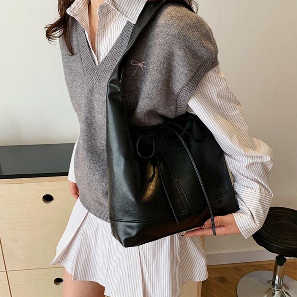 New Deisgn Y2k Shoulder Bag Large Capacity Leather Tote Bag Fashion Bow Underarm Bags  Handbag