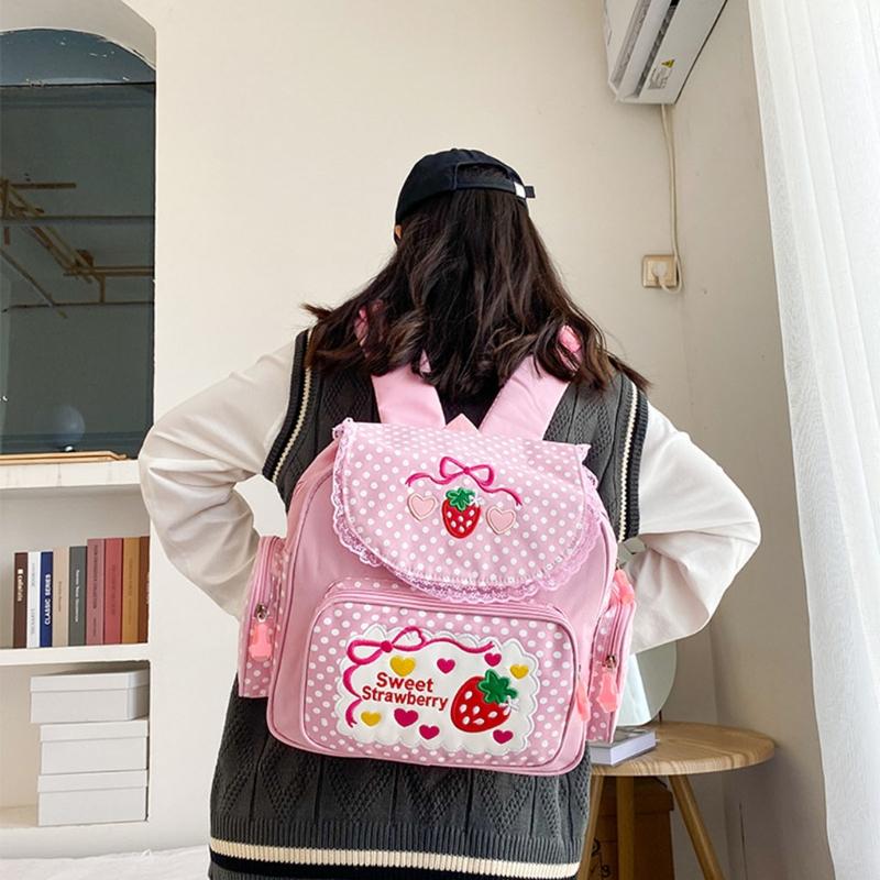 Girl Embroidery Strawberry School Backpack Children Schoolbag Student Girls Birthday Gift Japanese Cartoon Daypacks