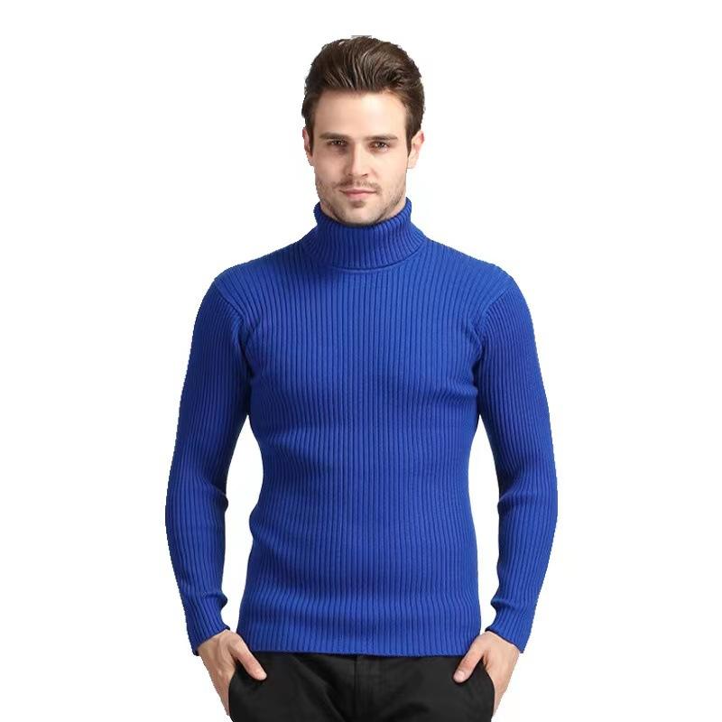 Men's High Neck Sweater Pullover Knitted Warm Casual Men Clothing Knitted Sweater Men
