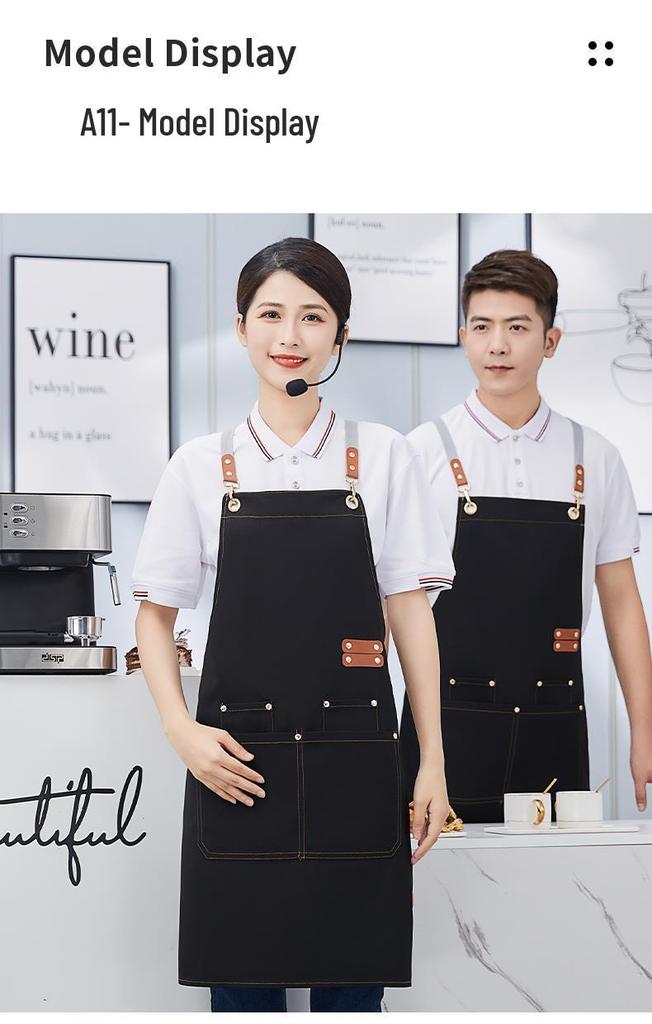 Waterproof Canvas Catering Apron with Logo, Stain-Proof, Ideal for Kitchens & Cafes