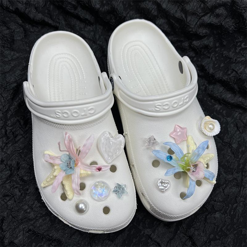 Sea Shell Hole Punch Shoe Charms Diy Ocean Lava Rock & Starfish Shoe Clips For Summer Sandals & Slippers Decorations Women Gifts