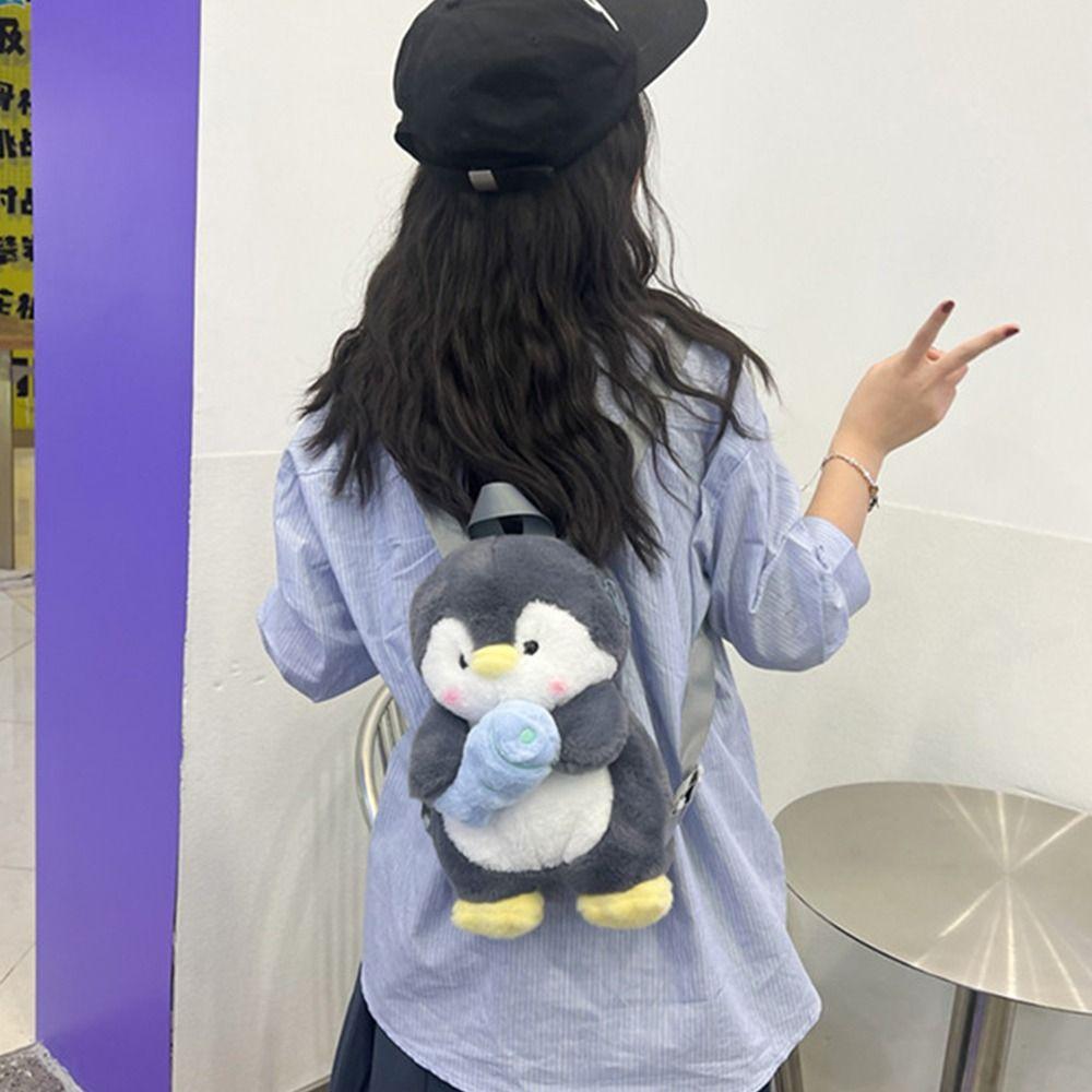 Plush Toy Children School Bag Plush Animal Shoulder Bag Simple Penguin Backpack Lady