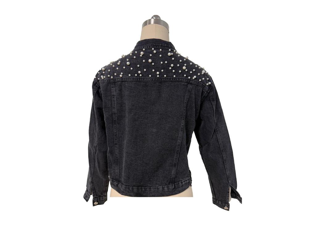 2025 Oversizowana damska kurtka dżinsowa z haftowanymi perłowymi koralikami