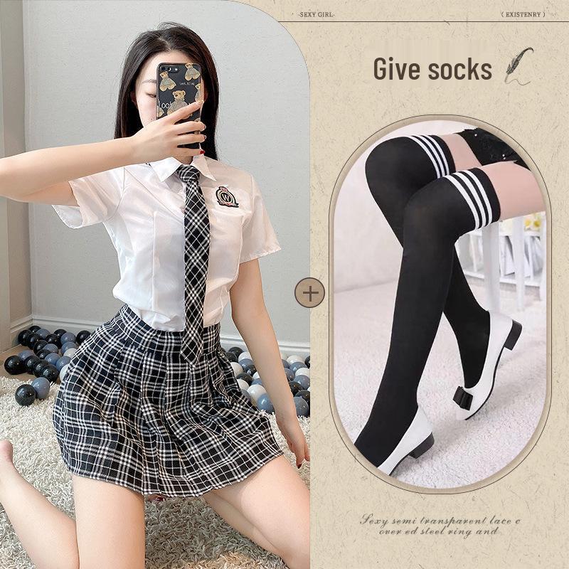 Seductive Schoolgirl Plaid Lingerie Set - Two-Piece Japanese Korean Role Play Outfit