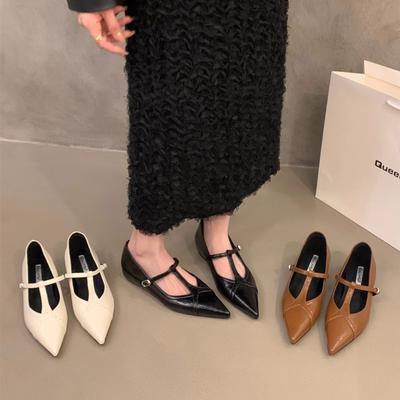 Fashion Bailamos 2025 Spring New Women Flats Brand Design Point Toe Women Ballet Shoes Casual Buckle Strap Female Dress Shoes Low Heels