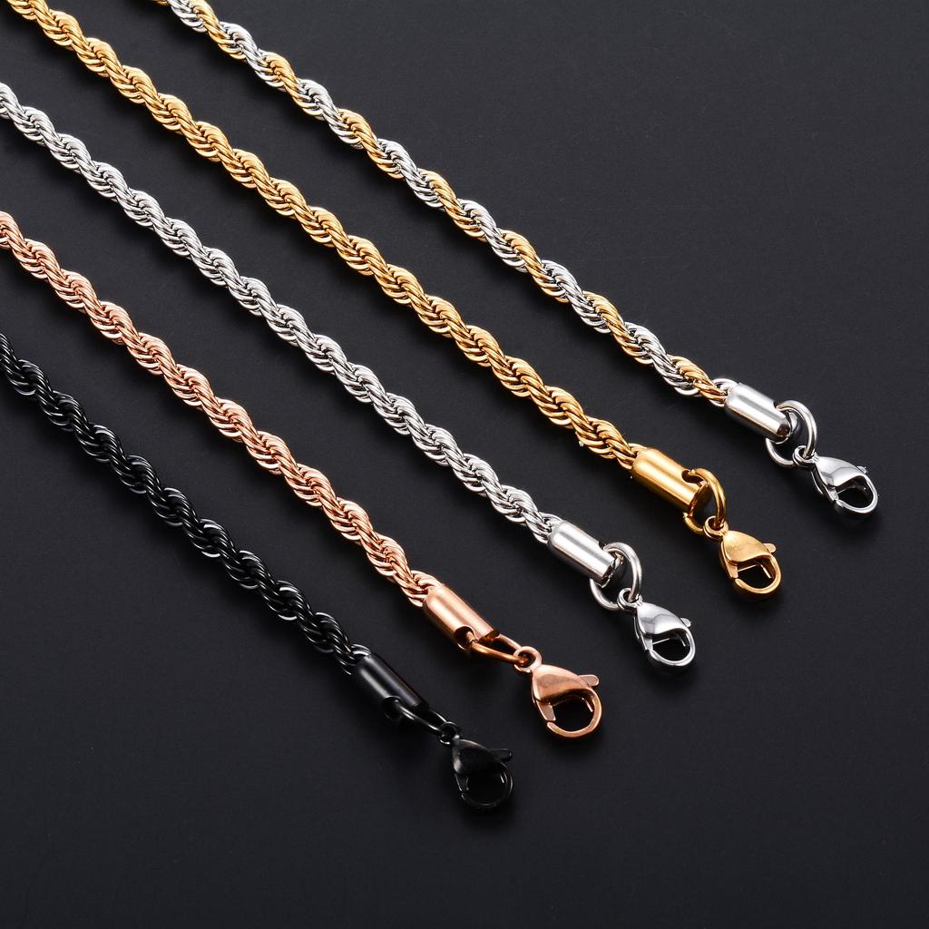 2/3/4/5/6mm Wide Twist Rope Chain Necklace Stainless Steel Choker for Women Men Metal Jewelry Accessories 5 Colors 16 To 30 Inch
