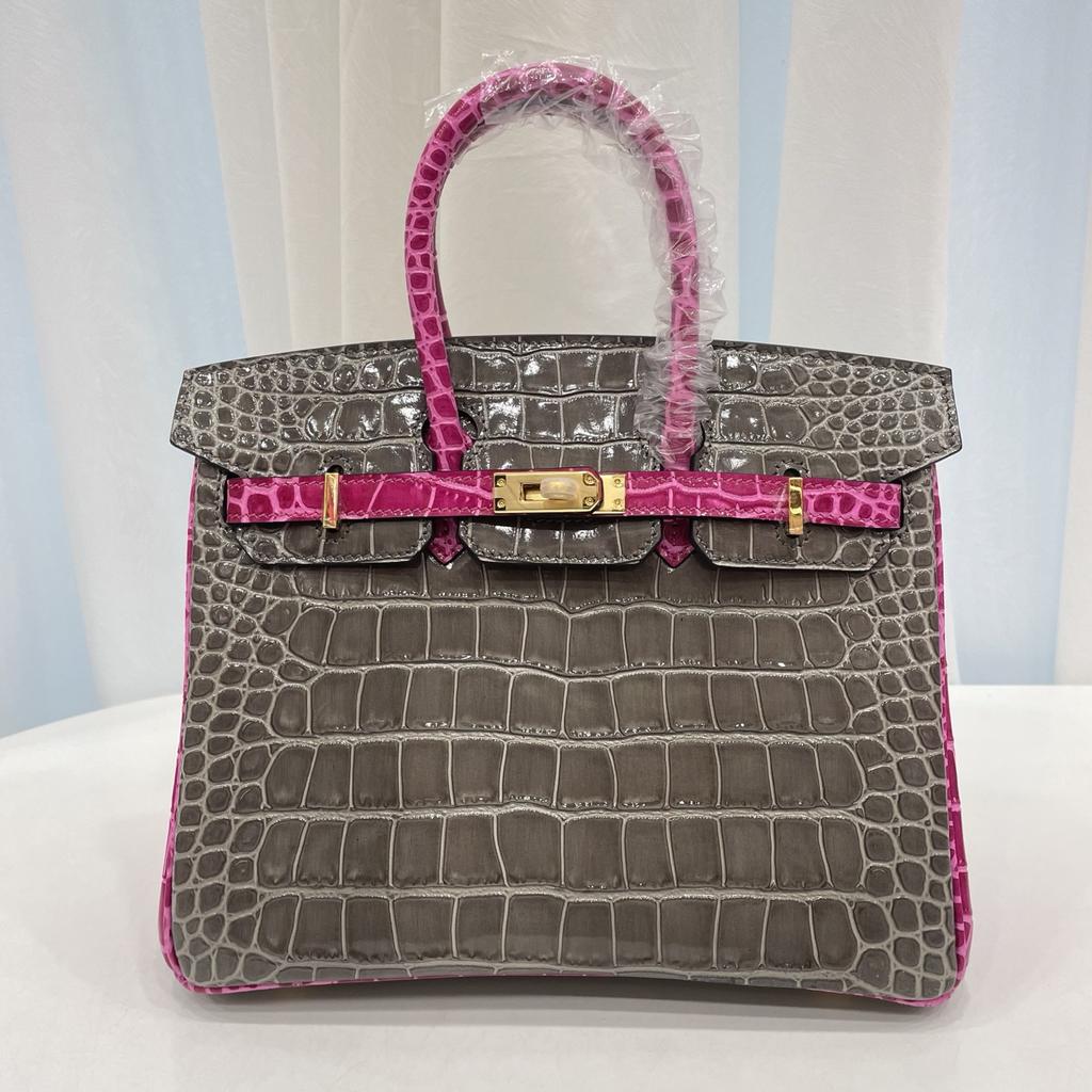 2025 Explosive Color Matching American Crocodile Pattern Platinum 25/30. Full-pair Version Strapless High-end Fashion Portable Women's Bag
