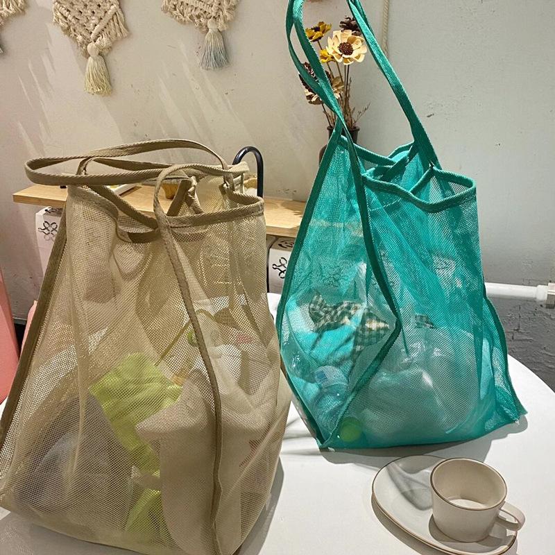 Wind Transparent Mesh Single Shoulder Satchel Lightweight Large Capacity Versatile Shopping Bag Beach Bag