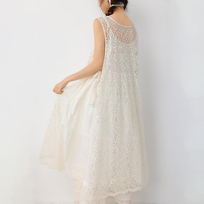 Sweet Mori Girl Embroidered Layered Vest Dress