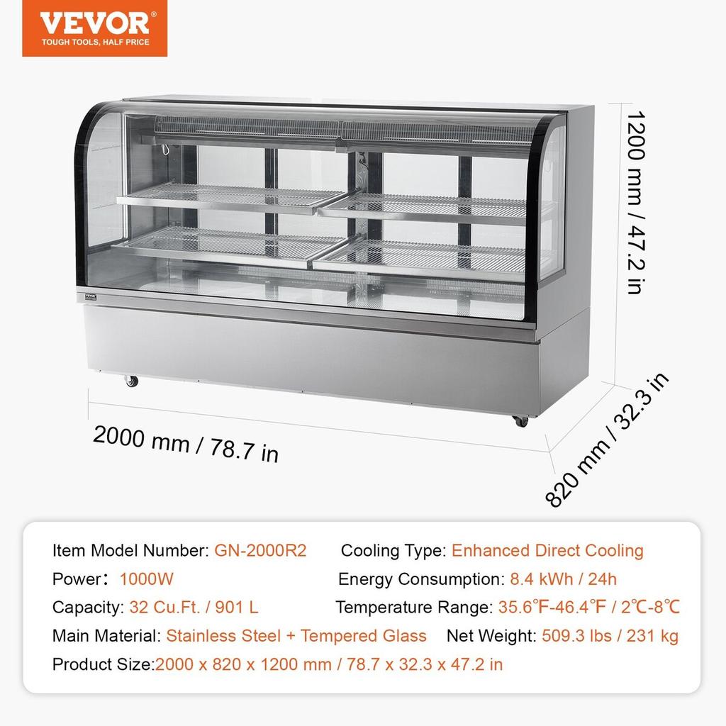 Refrigerated Display Case Bakery Display Fridge Case 32 Cu ft/901L 4-Tier
