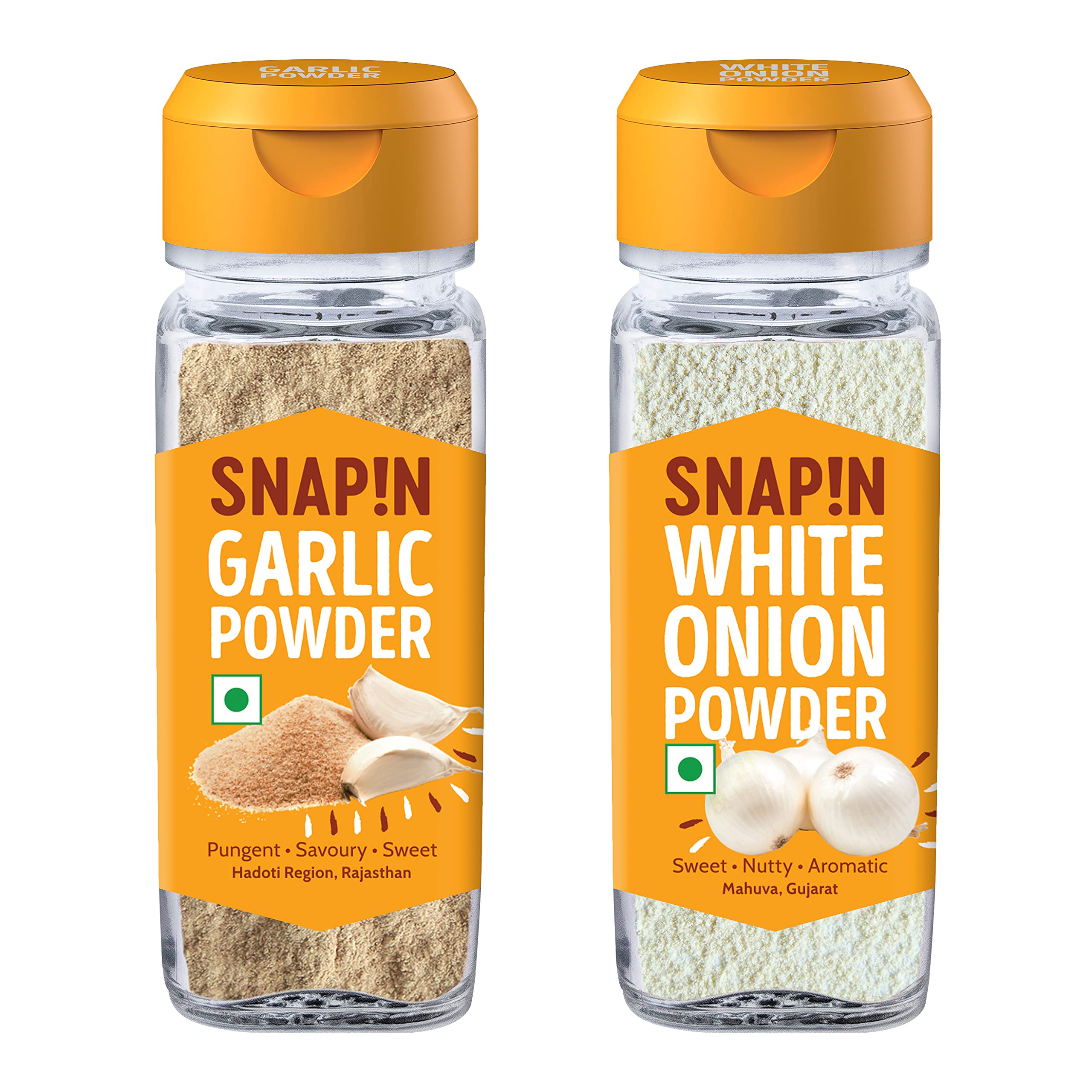 

Snapin Garlic Powder & White Onion Powder (40g+40g) | Ready to use | Sourced From Rajasthan & Gujarat | Zero added Colours, Fillers & Preservativ