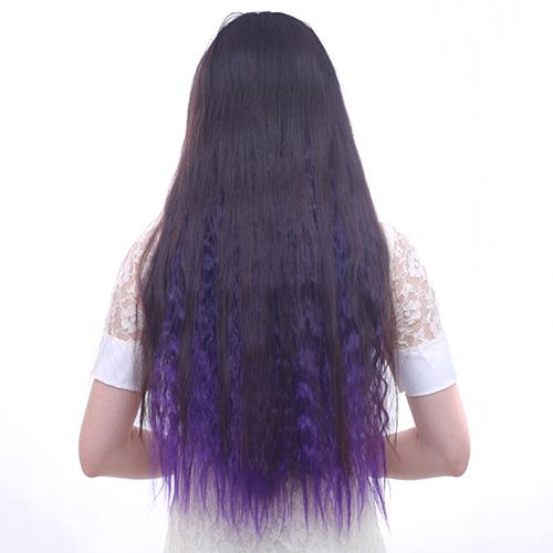 Sexig Lång Gradient Färg Fest Kvinnor Vågigt Lockigt Clip-in Hårförlängning 60cm