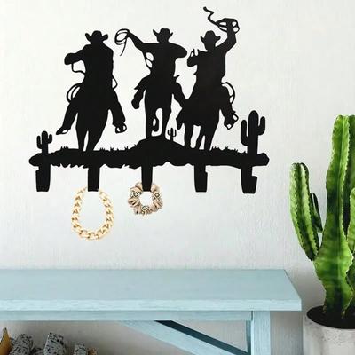 Metal Cowboy Hat Wall Hook Rack Western Bar Decor Storage Organizer