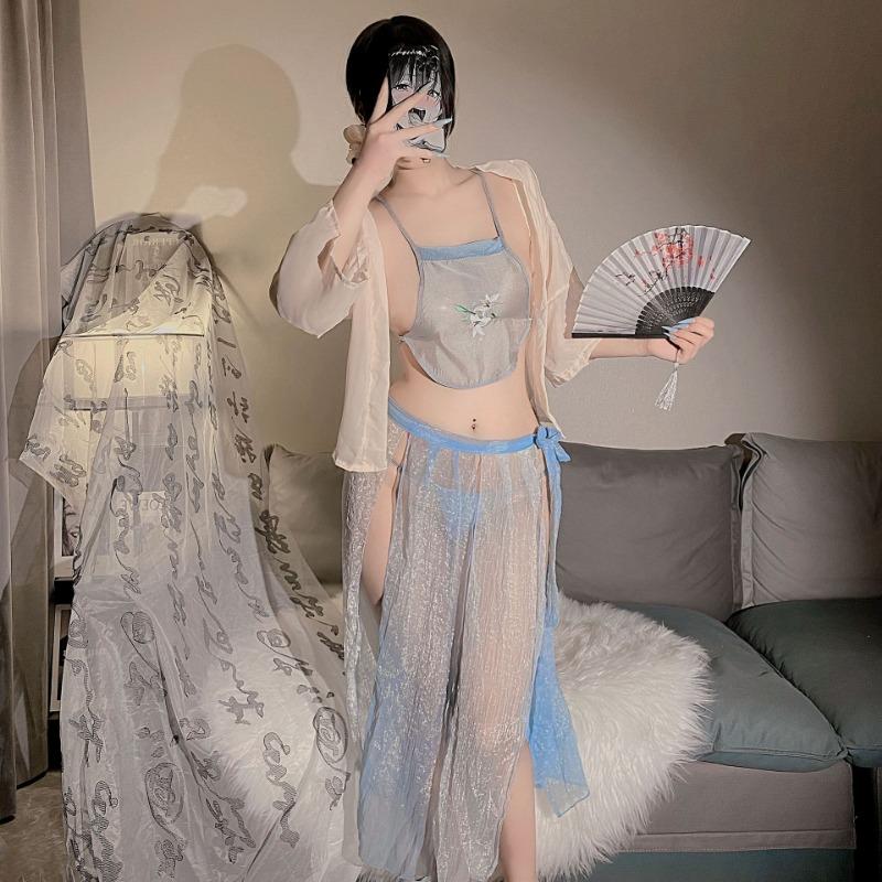Large size erotic underwear antique Hanfu printed retro Guochao belly pocket retro role-playing pure desire coat