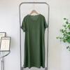 Cotton and Linen Dress Women's Inventory 2025 New Arrival Summer Linen Short Sleeve Mid Length Long Length Skirt Pure Color Temperament Dress