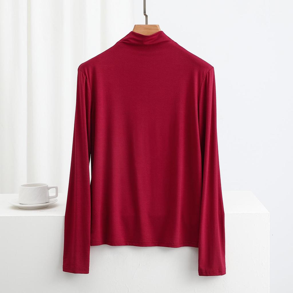 Women's Slim Fit Modal Long Sleeve High Neck Top - Fashionable, Versatile Base Layer for Spring/Autumn