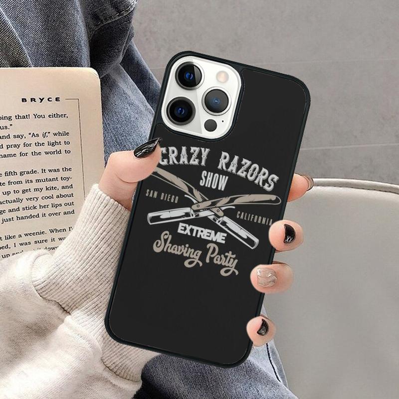 Barber Pole Scissor Comb Razor Phone Case for iPhone 17 Air 16 16e 15 Plus for Apple 13 11 12 14 Pro Max Cover coque