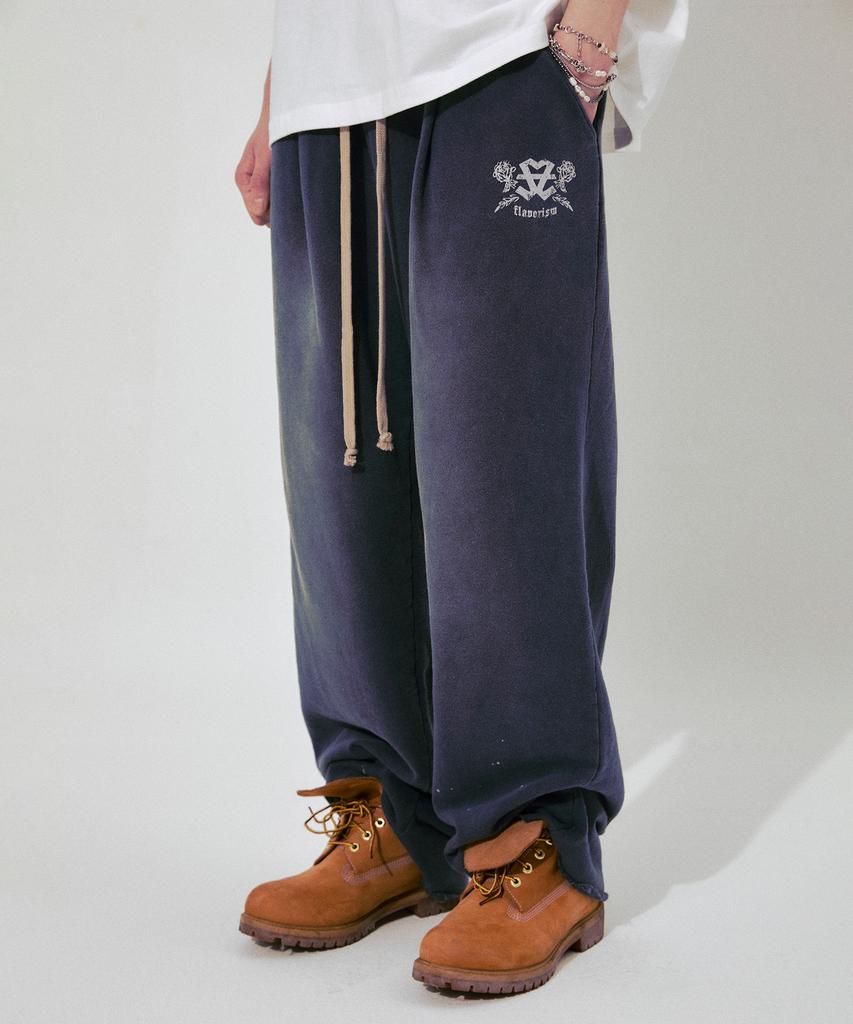 FLAVORISM Vtg Washed One Tuck Wide Sweat Pants (Faded Navy)