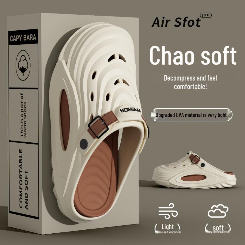 Pánské prodyšné zahradní pantofle: Neformální plážové sandály na silné podrážce, pantofle s kulatou špičkou, letní obuv.