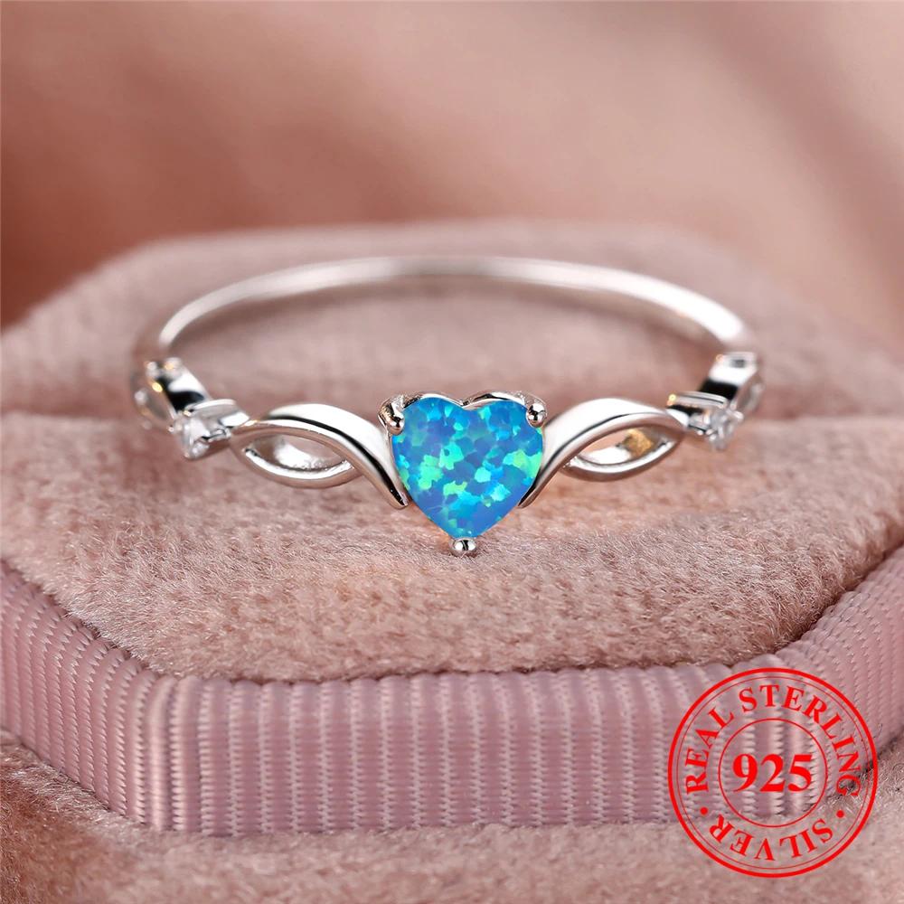 

Кольца S925 стерлингового серебра с сердечком из циркония для женщин, элегантные свадебные украшения для вечеринок, подарки 7 синий/серебряный