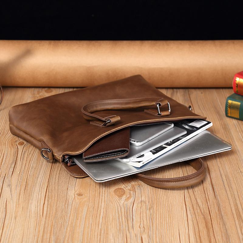 Korejská verze Crazy Horse Leather Pánská kabelka Taška přes rameno Aktovka PU Měkká kožená počítačová taška Neformální pánská taška