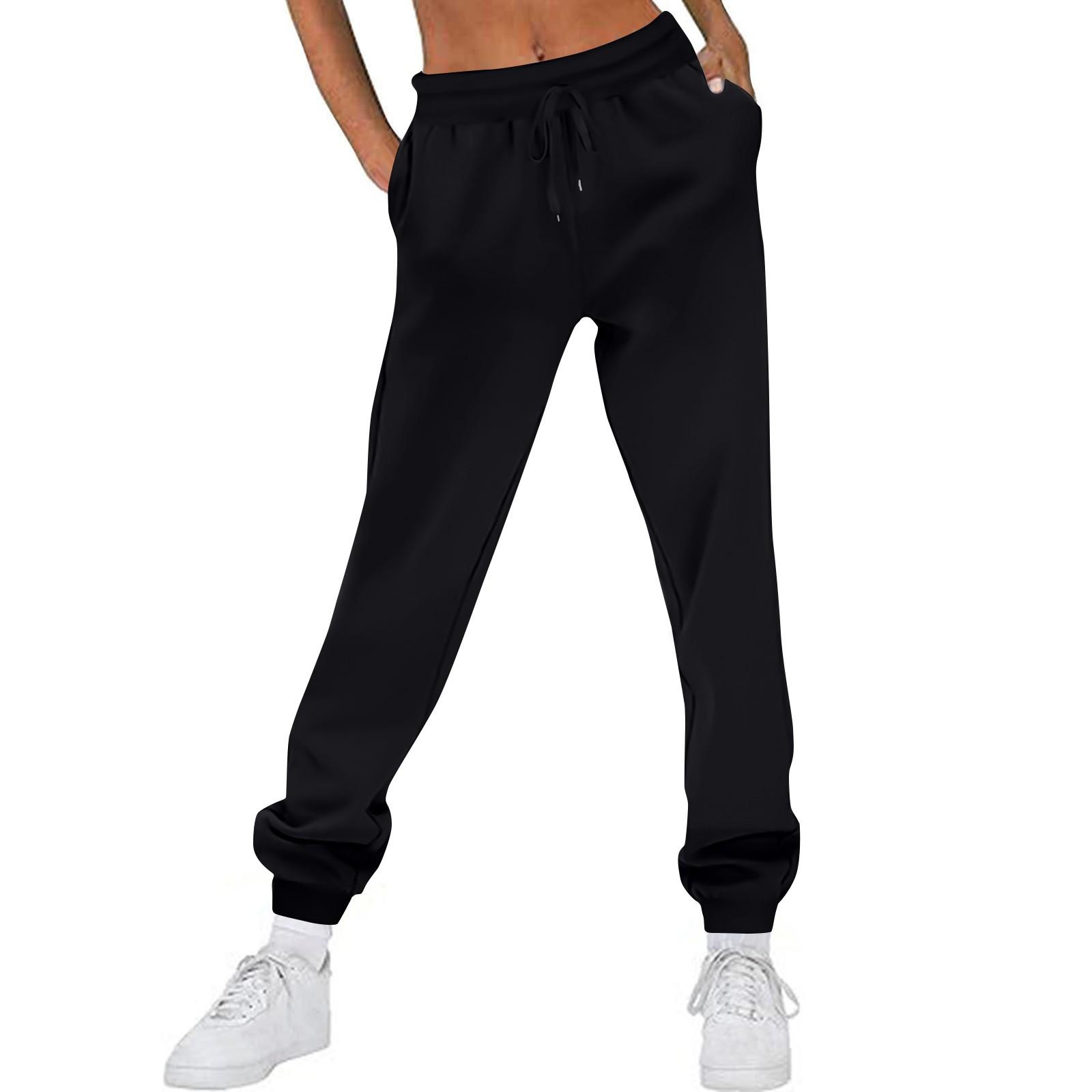 

Женские широкие спортивные штаны с высокой талией и завязками для тренировок, спортивные повседневные брюки с карманами L чёрный