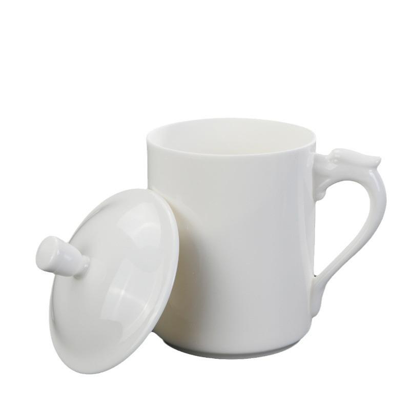 Tasse à thé en céramique Blanc Suet Jade Porcelaine blanche Tasse de réunion de bureau Cadeau d'entreprise Impression
