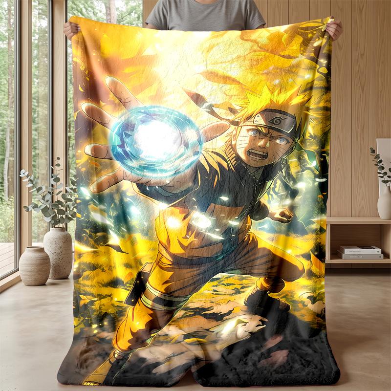 Naruto Uzumaki Printed Flannel Blanket Skin Friendly Warm Decorative Throw for Indoor Couch Bed Daily Use