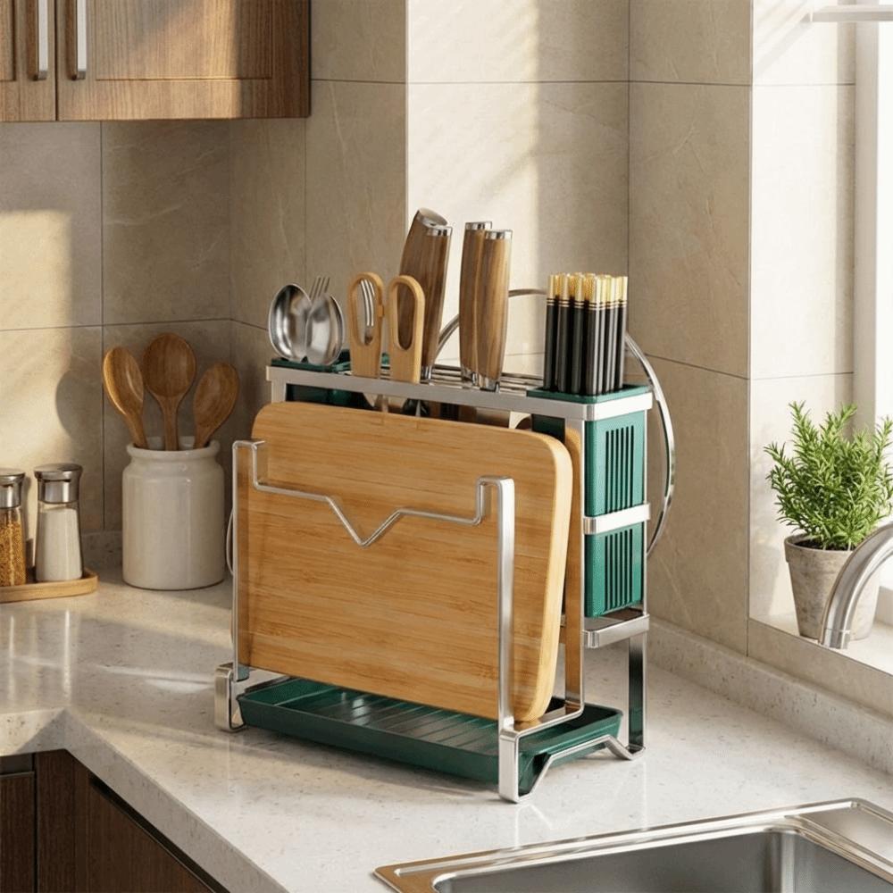 Large Capacity Integrated Storage Organizer Stainless Steel Cutter Holder  Kitchen