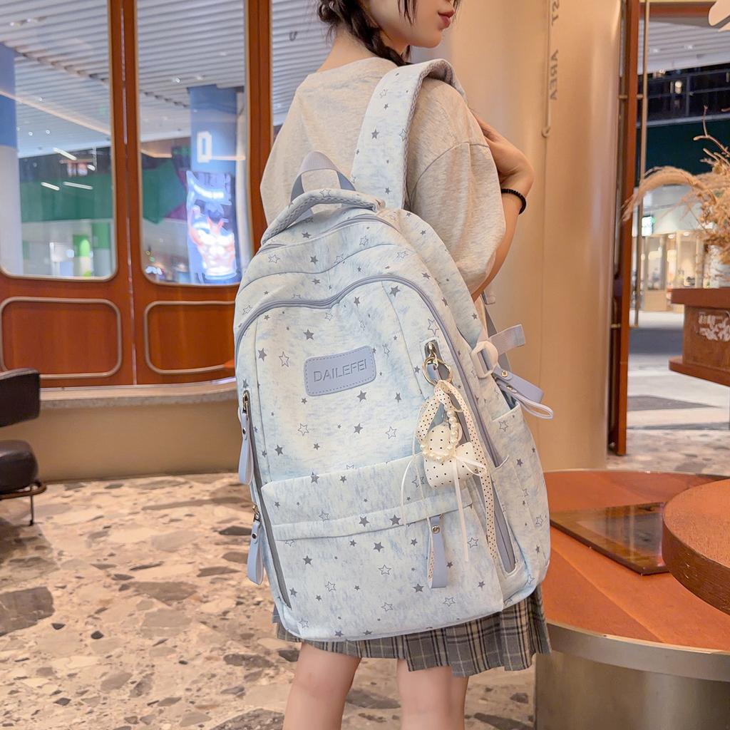 Schoolbag new ins wind three-piece schoolbag high value junior high school students large capacity load reduction nylon backpack