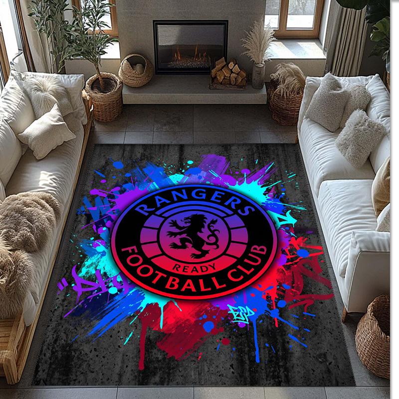 Tappeto Morbido per Area Calcio Rangers FC con Motivo Calcio, Antiscivolo, Tappeto per Pavimento Interno, Tappetino Decorazione Sportiva per Camera da Letto