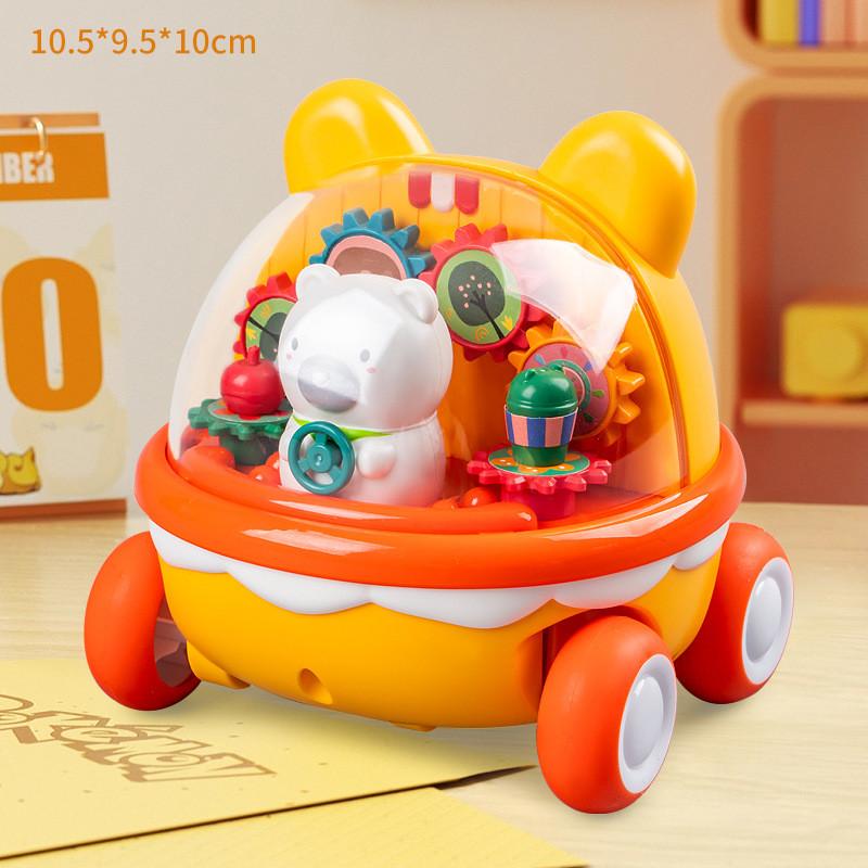 Childrens Puzzle Toy Transparent Gear Cartoon Bear Push Car For Parent Child Interaction