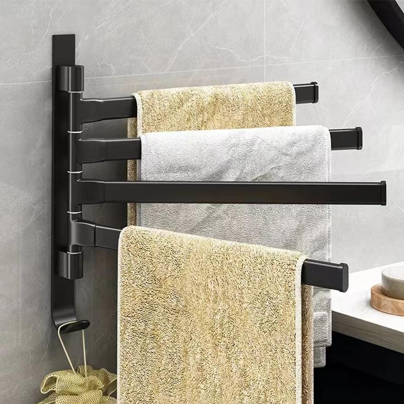 Bathroom Rotating Towel Bar Wall Mounted Non Perforated Iron Towel Storage Rack For Household Bathroom Storage Products