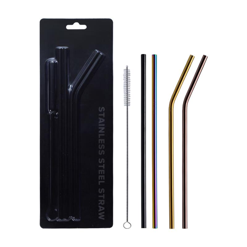 ZISIZ Reusable Rose Gold Stainless Steel Straw Set