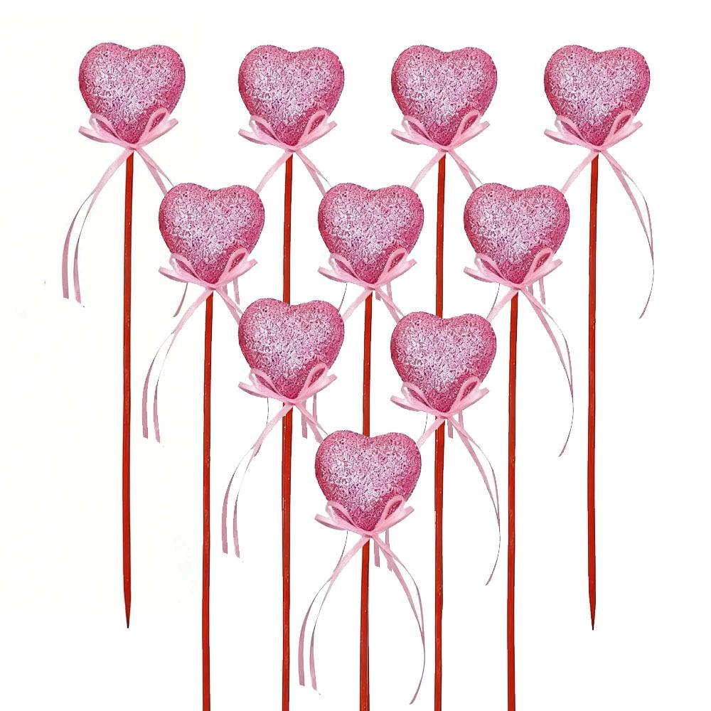 10pcs Reusable Glitter Hearts Stick Foam Flower Bouquet Red Heart Branch DIY Vase Pick Stick Wedding Accessory