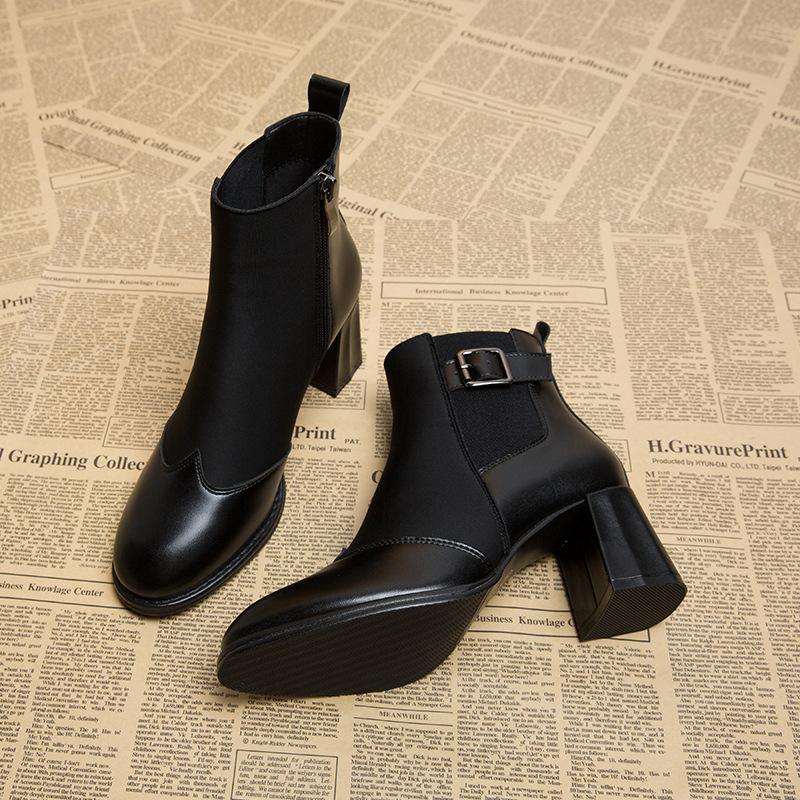 Chelsea short boots women's new autumn and winter mid-boots thick heel high heel Martin boots retro