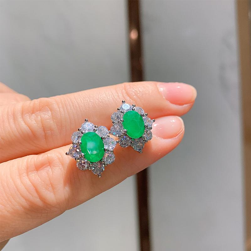 S925 Silver Needle Emerald Necklace Ring Earrings Jewelry Three Piece Set Wedding Banquet Party Accessories