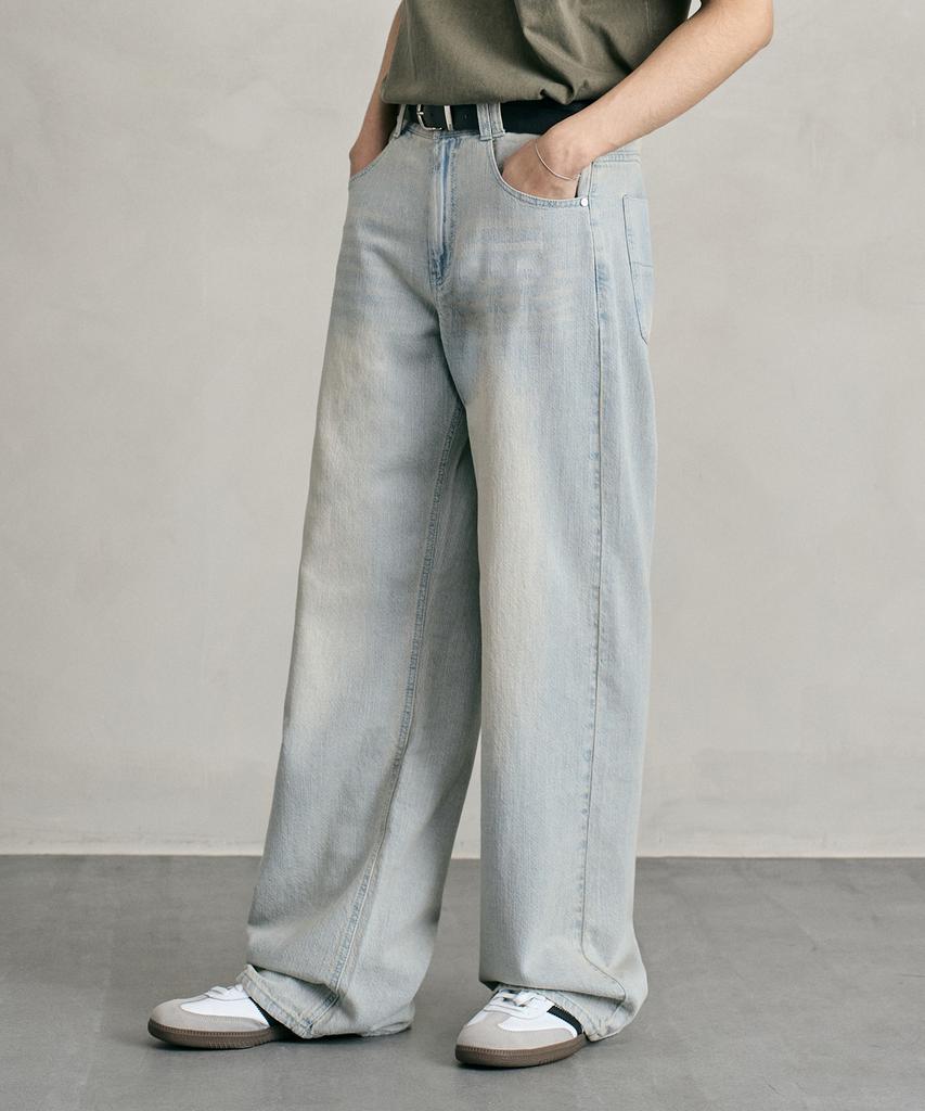 DECET [Linen Like] Linen Like Mid Rise Wide Jeans Dcpt039Iceblueb