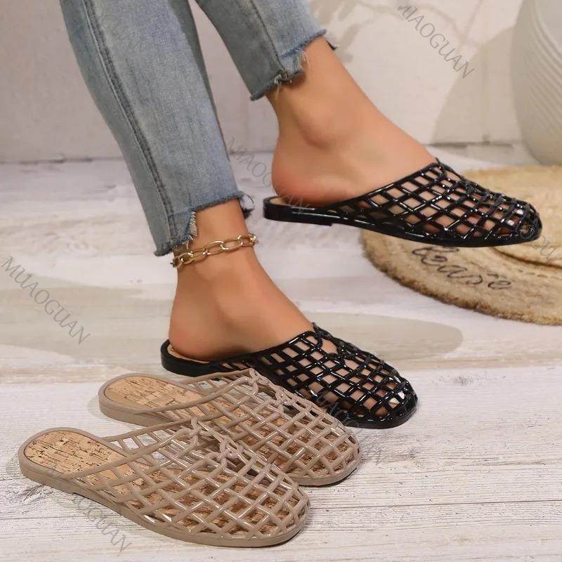 Fashion Women's Shoes 2025 Summer New Mesh Woven Hollowed-out Breathable Head Slippers for Women's Flat Bottom Sandals Zapatos De Mujer