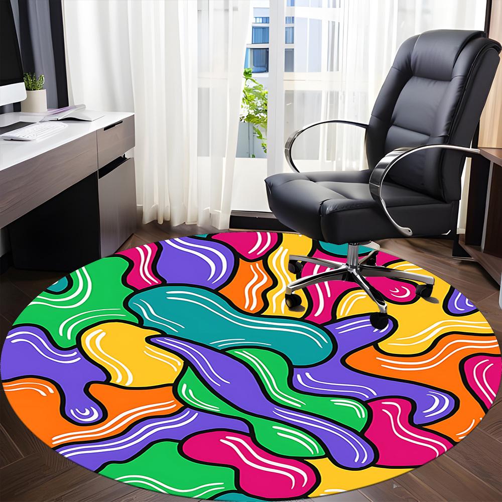 1pc Abstract Colors Office Round Area Rug,  Mat Suitable ForOffice, Under Office Chairs Bedroom Living Room Home Decor, Room Deco