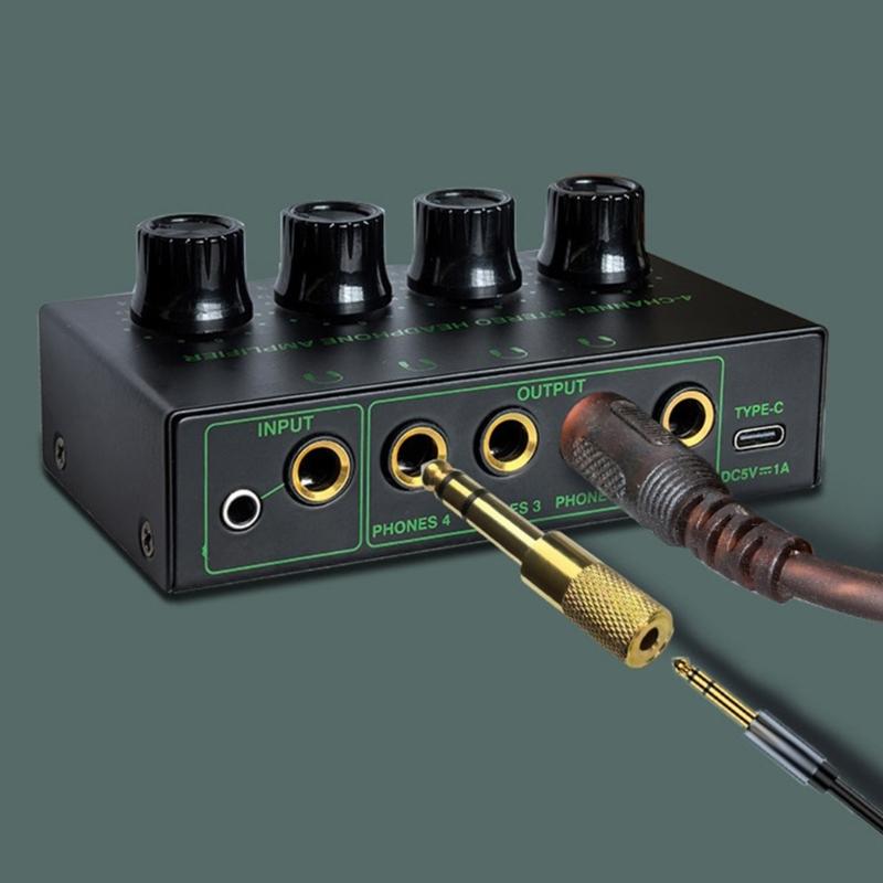 4 Channel Headphone Amplifier Portable Mini Earphone Splitter with Independent Control Low Noise Output for Studio Stage