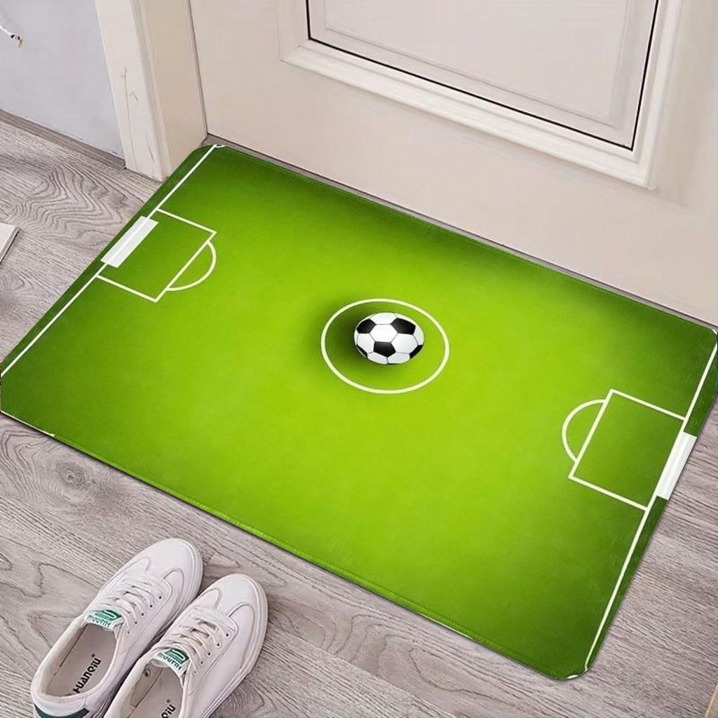 Newest Green Football Field Welcome Doormat, Sports Theme Entrance Rug for Front Door Boys Room Porch Decoration