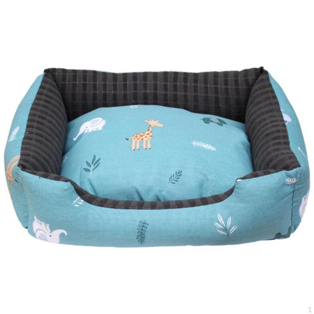 Dog Bed, Cleanable Soft Pet Mat, Removable Warm Cat Indoor Sofa Gray Blue Zoo L