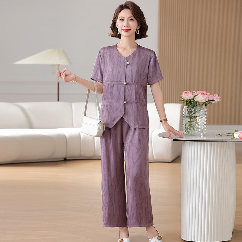 

Elegant Summer Two-Piece Set for Middle-aged & Elderly Women - 2026 New Style 3XL [115-130 jins]