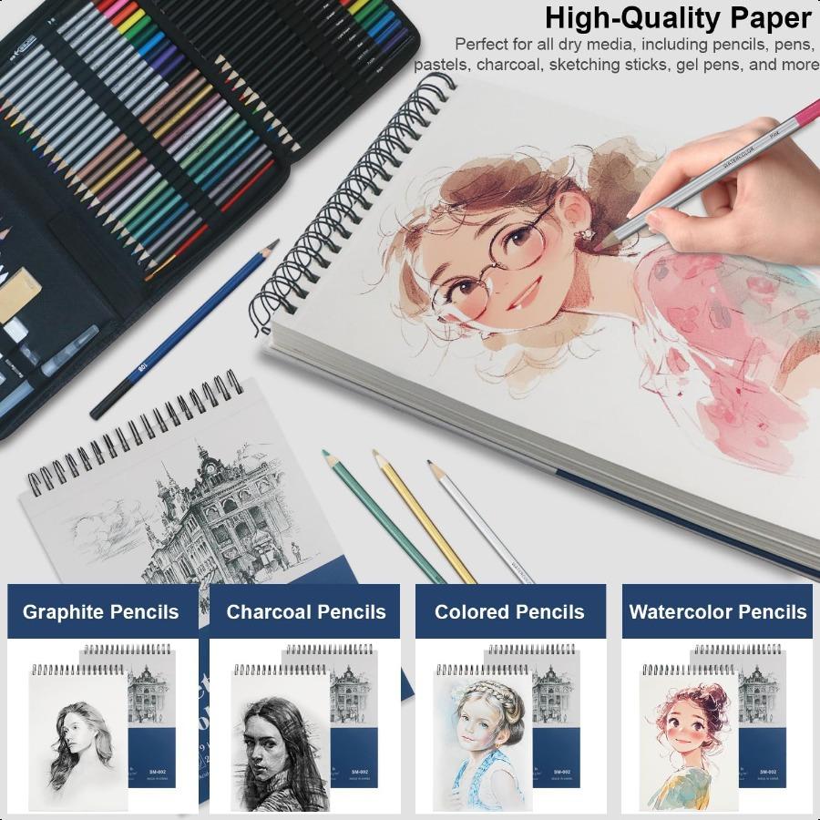 9 x 12 Sketch Book Hardcover Sketchbook Top Spiral Bound Sketch Pad 100 Sheets 68lb 100gsm Drawing Paper Pad Art plies for Adul