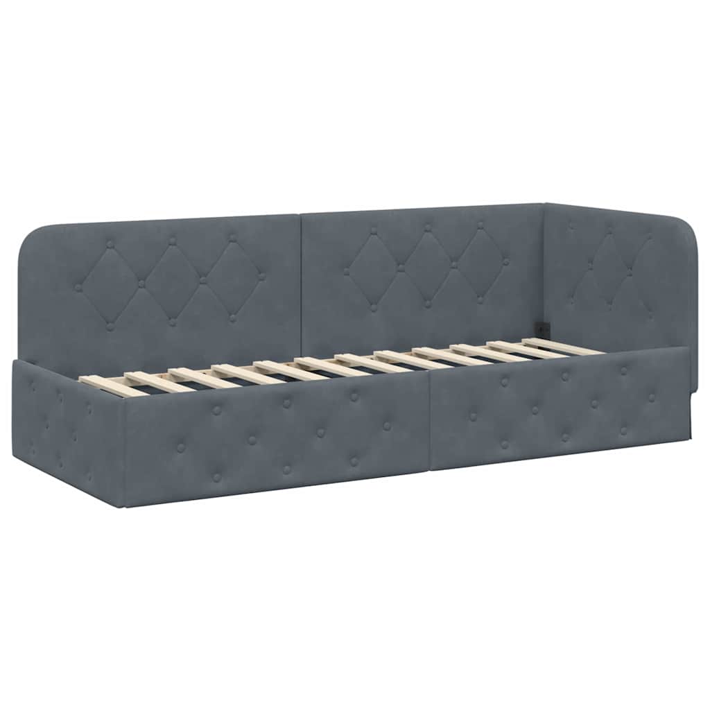 Corner Bed Frame Dark Grey 80 x 200 cm Velvet